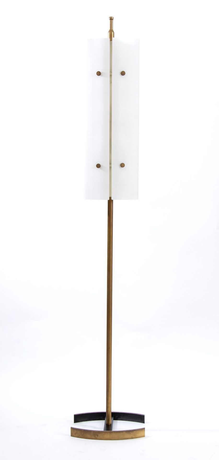 Angelo Lelli Ancona 1915-Monza 1979 Floor lamp mod. 12707 in brass and opal glass diffusers