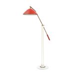Floor lamp with white lacquered metal structure, lampshade and barbell in red lacquered metal. Mar