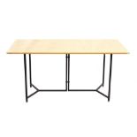 Rectangular table with metal structure and wooden and glass top