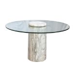 Angelo Mangiarotti Castore table in white marble and glass top