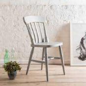 RRP £220 X2 Like New Farmhouse Style Wooden Dining Chairs In White With Yellow Seat (Condition