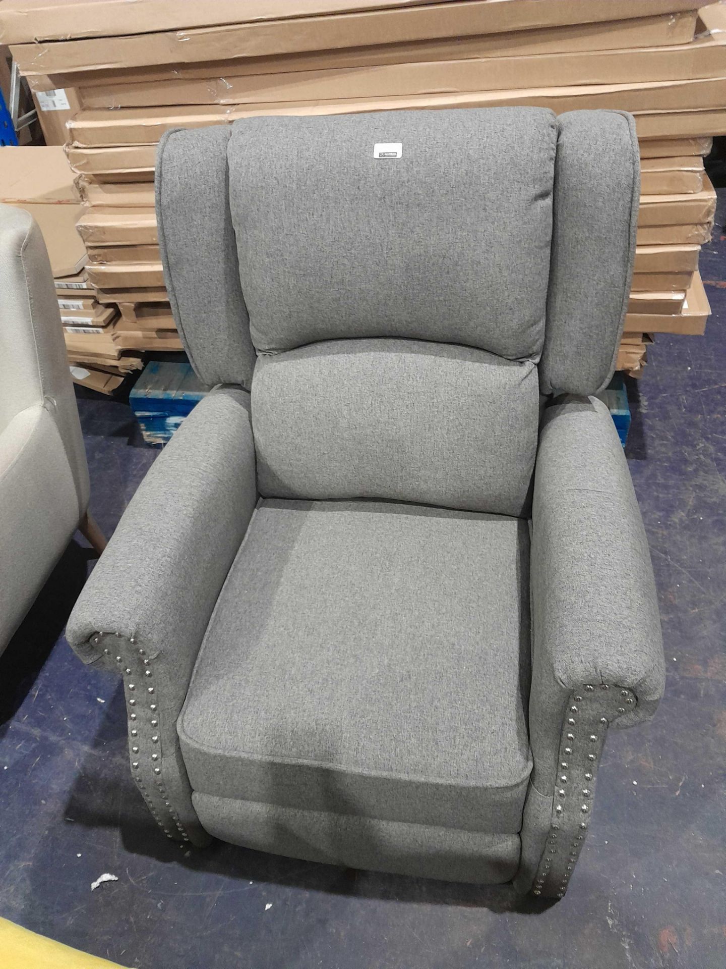 RRP £220 Ex Display Grey Studded Armchair - Image 2 of 2