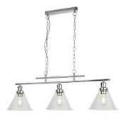£198 1277-3CC Pyramid 3Lt Bar Pendant - Chrome Metal & Glass (Condition Reports Available On