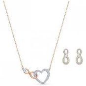 RRP £150 Swarovski Jewellery Swarovski Infinity Heart Rose Gold Necklace & Earring Set & Pink Jewell