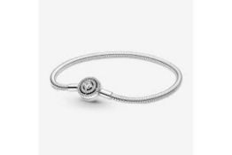 RRP £180 Pandora Charm Bracelet, Pandora Heat Hoop Earrings, Pandora Halo Ring & Pink Jewellery Box/