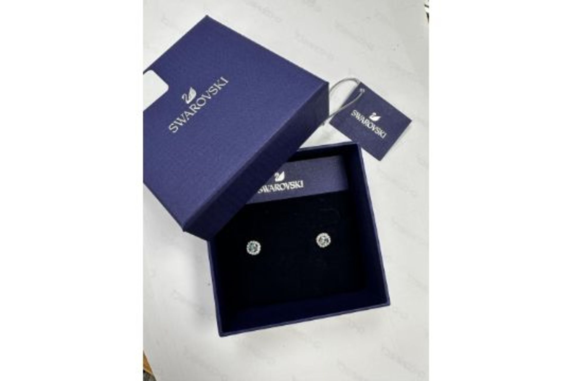 RRP £160 Swarovski Pe Square Aqua Crystal Earrings & Swarovski Crystal Rhs Hoop Earring - Image 3 of 3