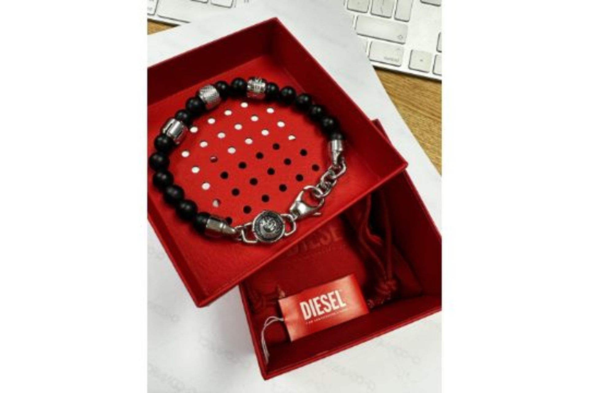 RRP £143 Diesel Stainless Steel Pendant And Blacl Ans Stainless Steel Bracelet - Image 2 of 3