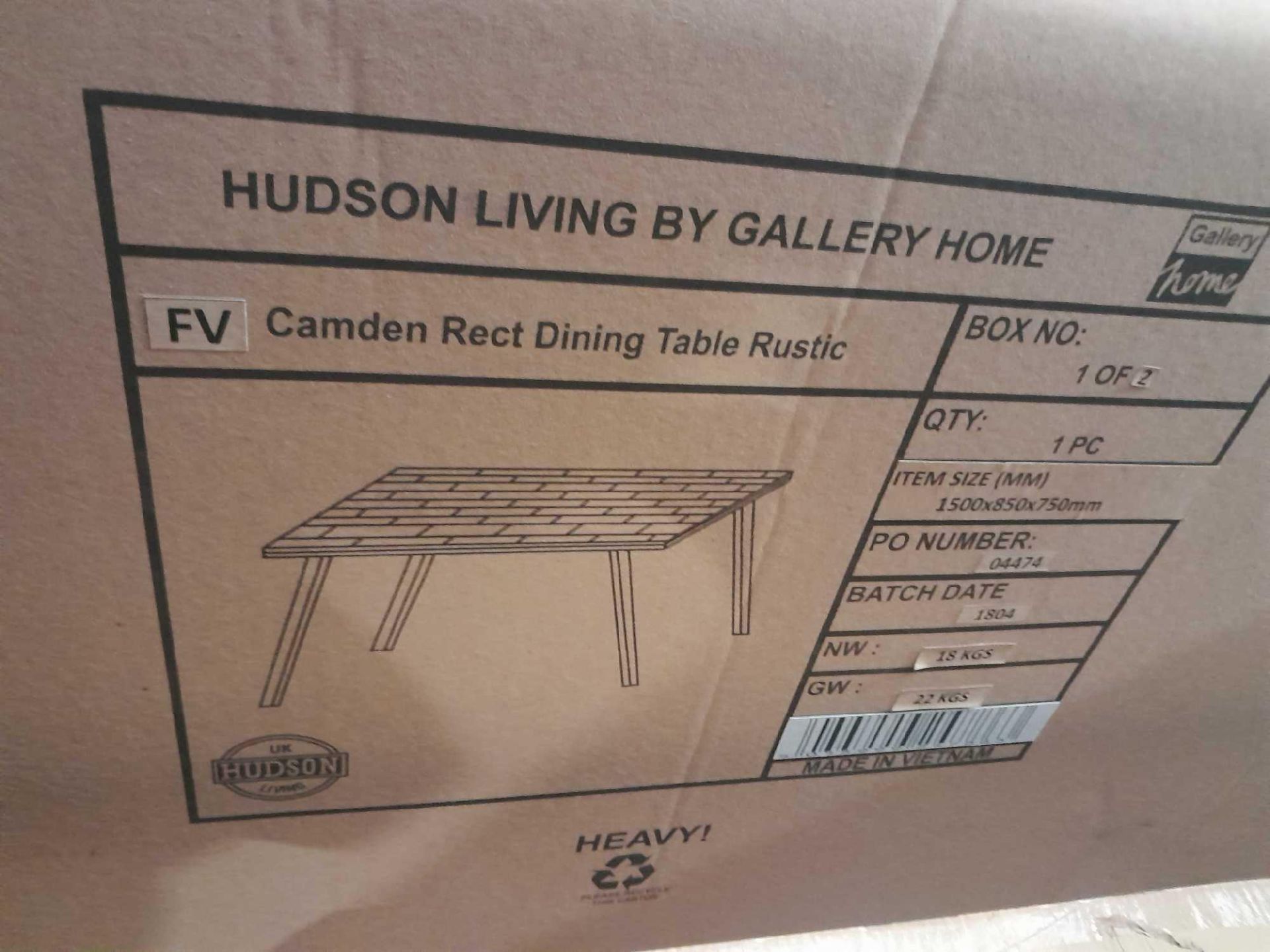 RRP £500 Brand New Boxed Hudson Living Camden Dining Table Rustic Finish (2 Parts ) - Image 2 of 2