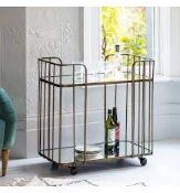 RRP £350 Brand New Gallery Interiors Verna Drinks Trolley In Bronze (Slight Box Damage)