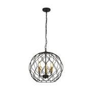 RRP £120 4513-3BK Finesse 3Lt Pendant - Black & Gold Metal