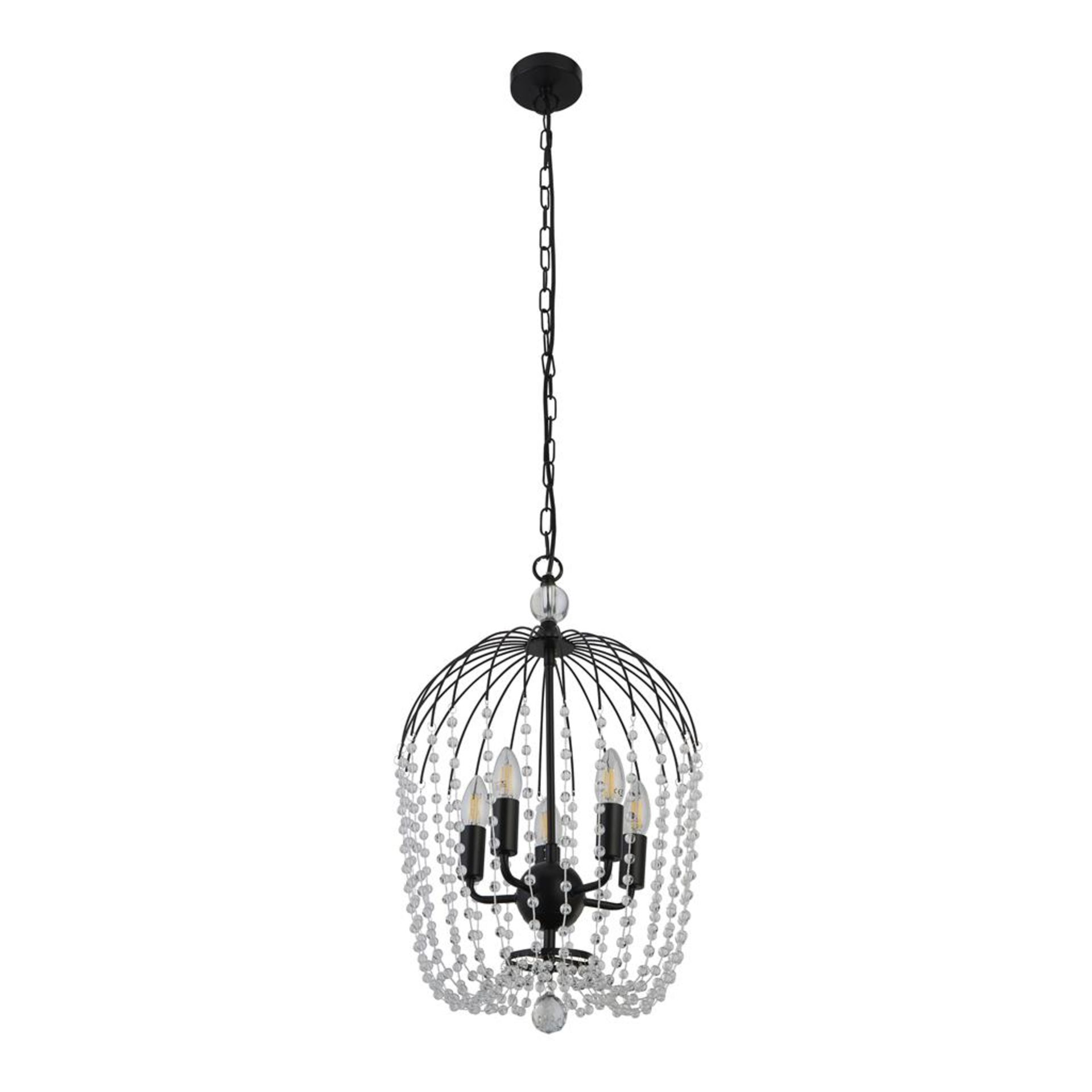 RRP £160 30216-5BK Shower 5Lt Pendant - Black Metal & Clear Crystal