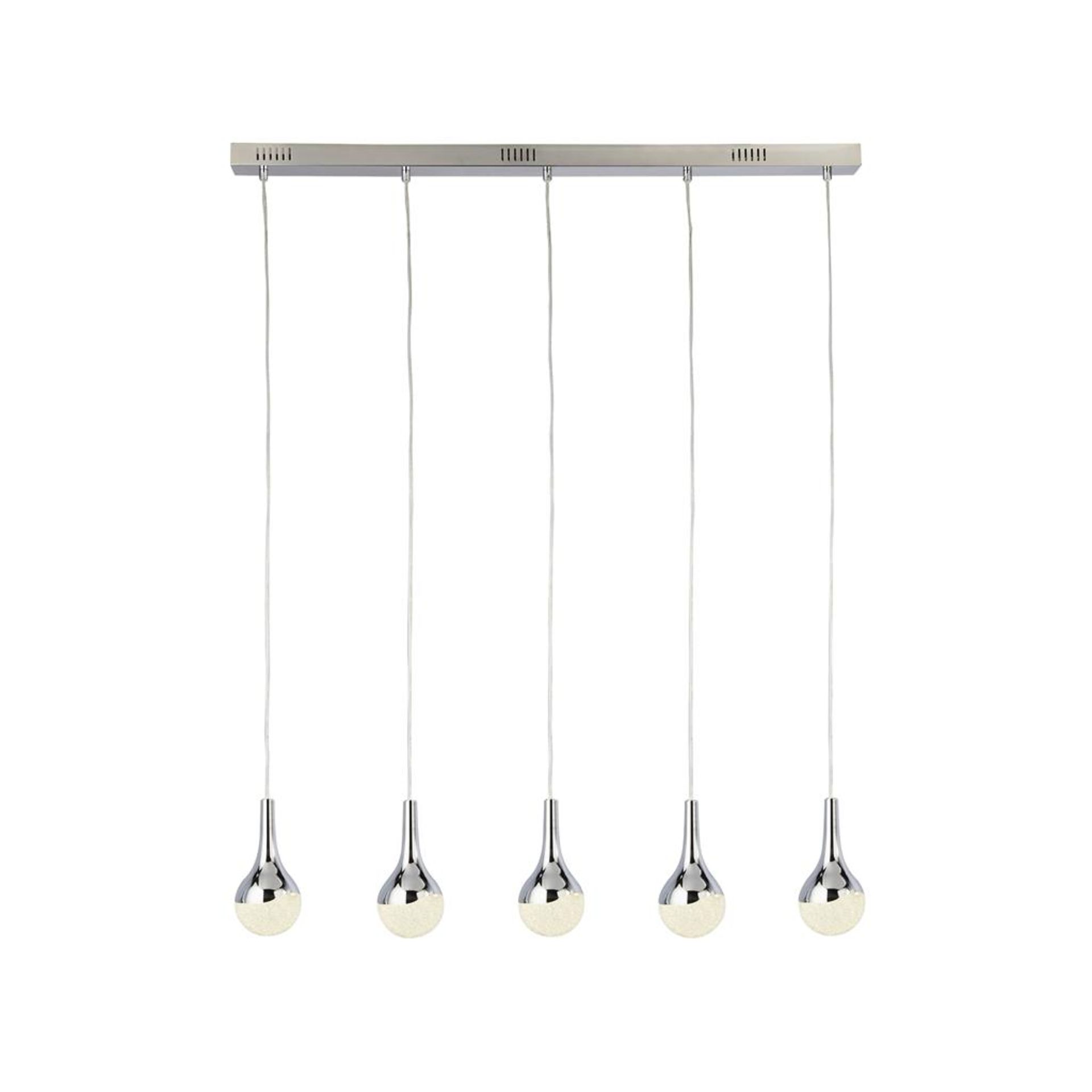 RRP £200 5855-5CC Wave Teardrop LED 5Lt Bar- Chrome with Crushed Ice Shades