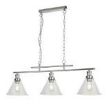 RRP £198 1277-3CC Pyramid 3Lt Bar Pendant - Chrome Metal & Glass