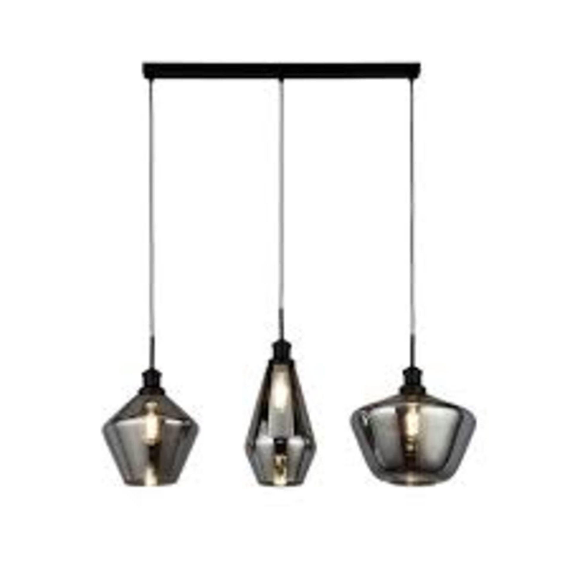 RRP £228 5424-3BK Mia 3Lt Bar Pendant - Black Metal & Smoked Glass