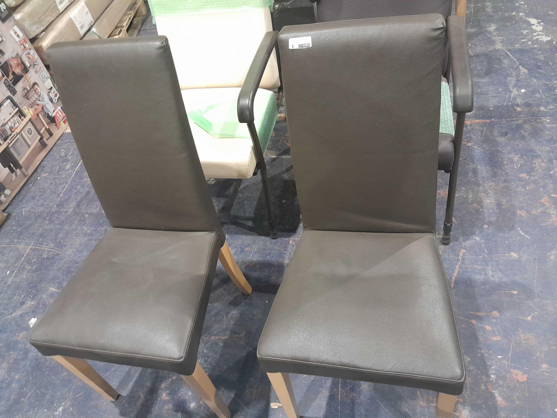 RRP £240 Ex Display Brown Leather Style Dining Chairs X2 (1 Needs Attention) - Image 2 of 2
