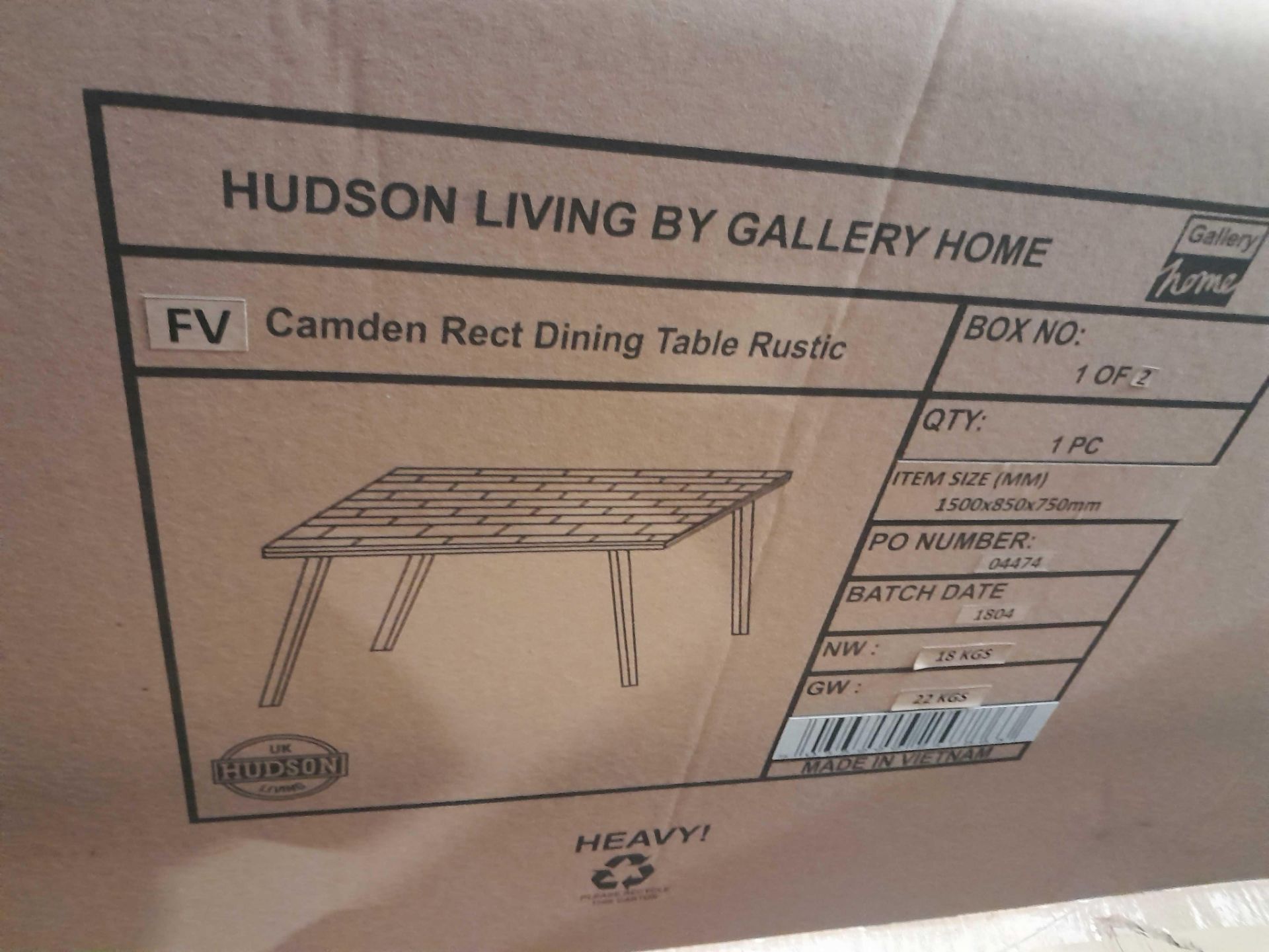 RRP £500 Brand New Boxed Hudson Living Camden Dining Table Rustic Finish (2 Parts ) - Image 2 of 2