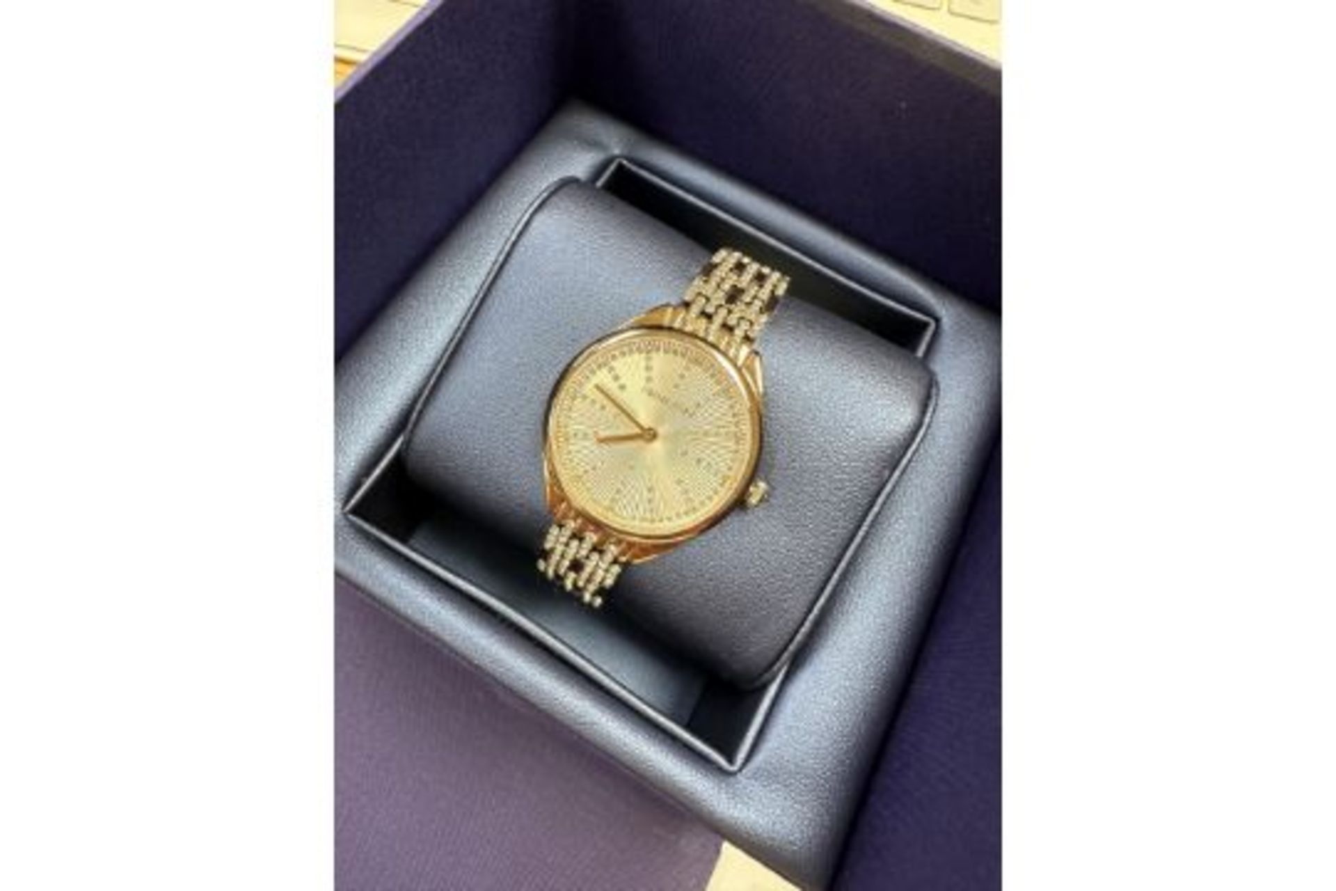 RRP £350 Swarovski Swiss Made, Pavé, Metal Bracelet, Gold Tone, Champagne Gold-Tone Finish Watch - Image 2 of 3