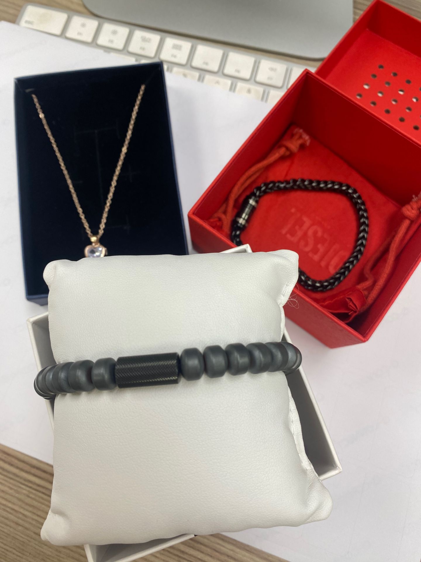 RRP £145 Diesel Black Bracelet, Calvin Klein Beaded Bracelet, Ted Baked Heart Necklace - Image 2 of 2