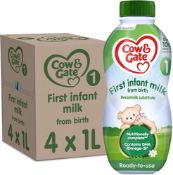 RRP £300 Cow&Gate First Infant Milk(1), X15 (4X1L). Bbe 04,24.