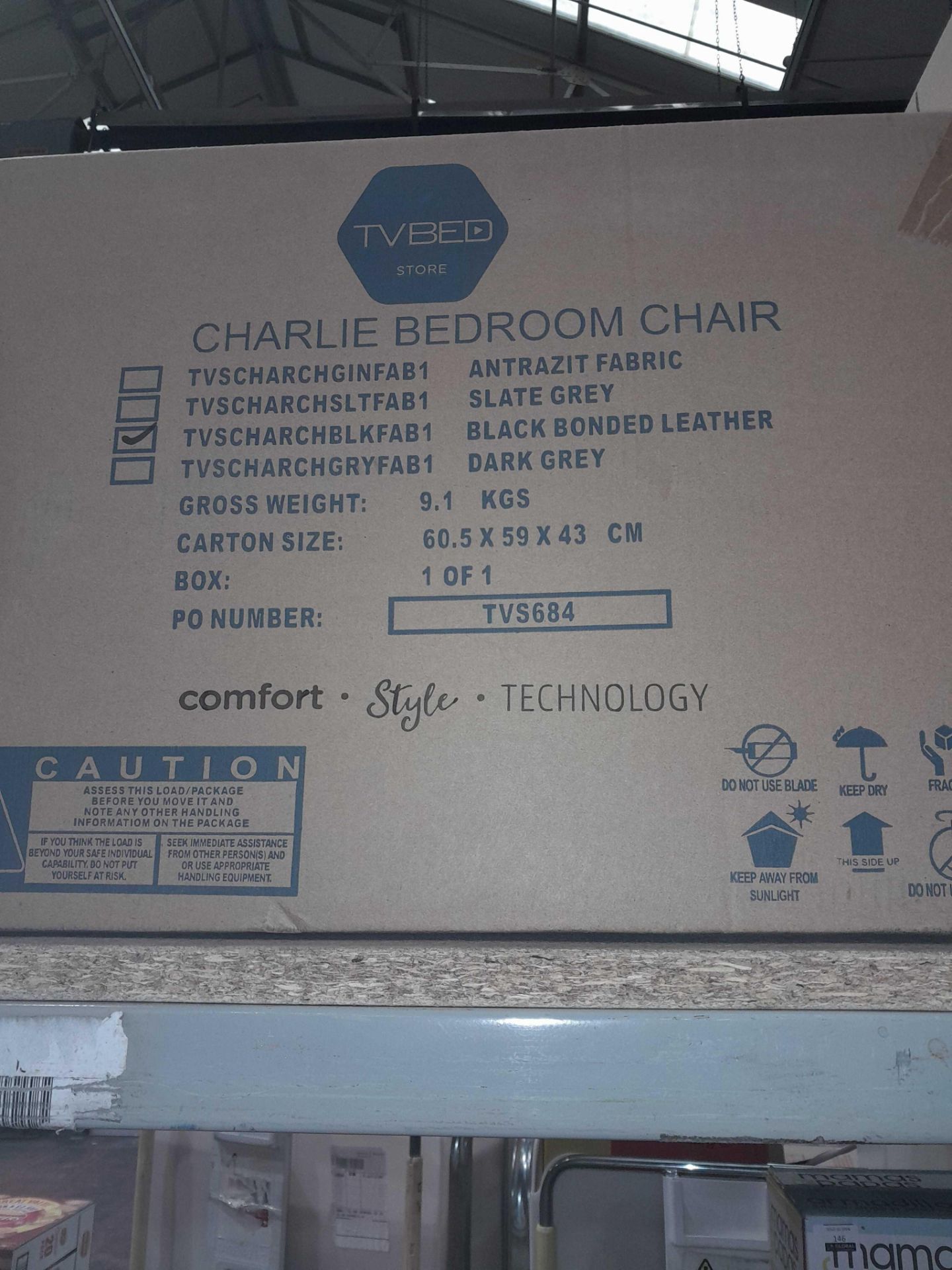 RRP £175 Brand New Tv Bed Store Charlie Chair Black Bonded Leather - Image 2 of 2