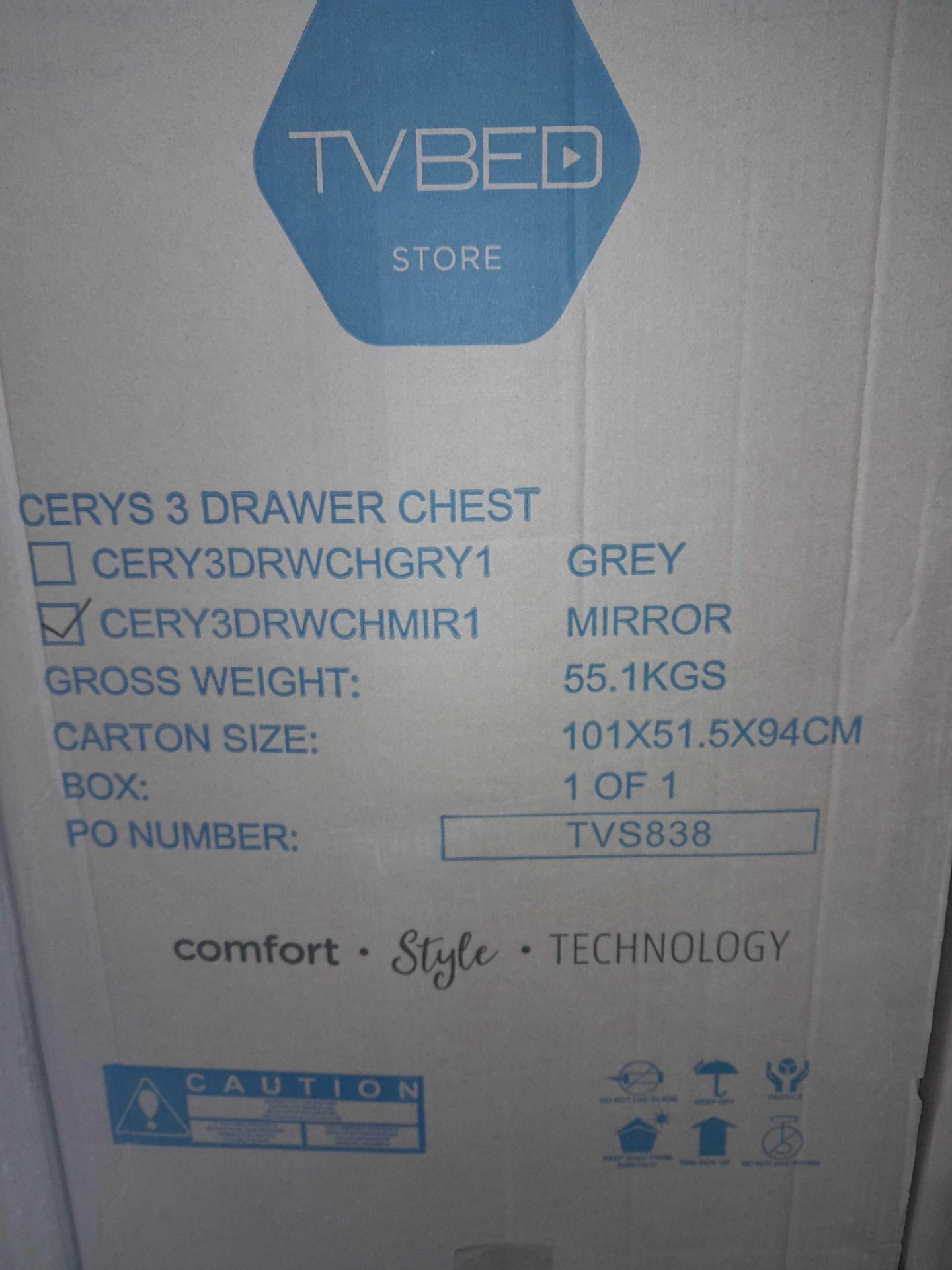 RRP £300 Brand New Tv Bed Store Cery 3 Drawer Chest Mirror Effect - Image 2 of 2