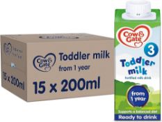 RRP £360 Cow&Gate Toddler Milk 1 Year, X24 (15X200Ml). Bbe 04,24.