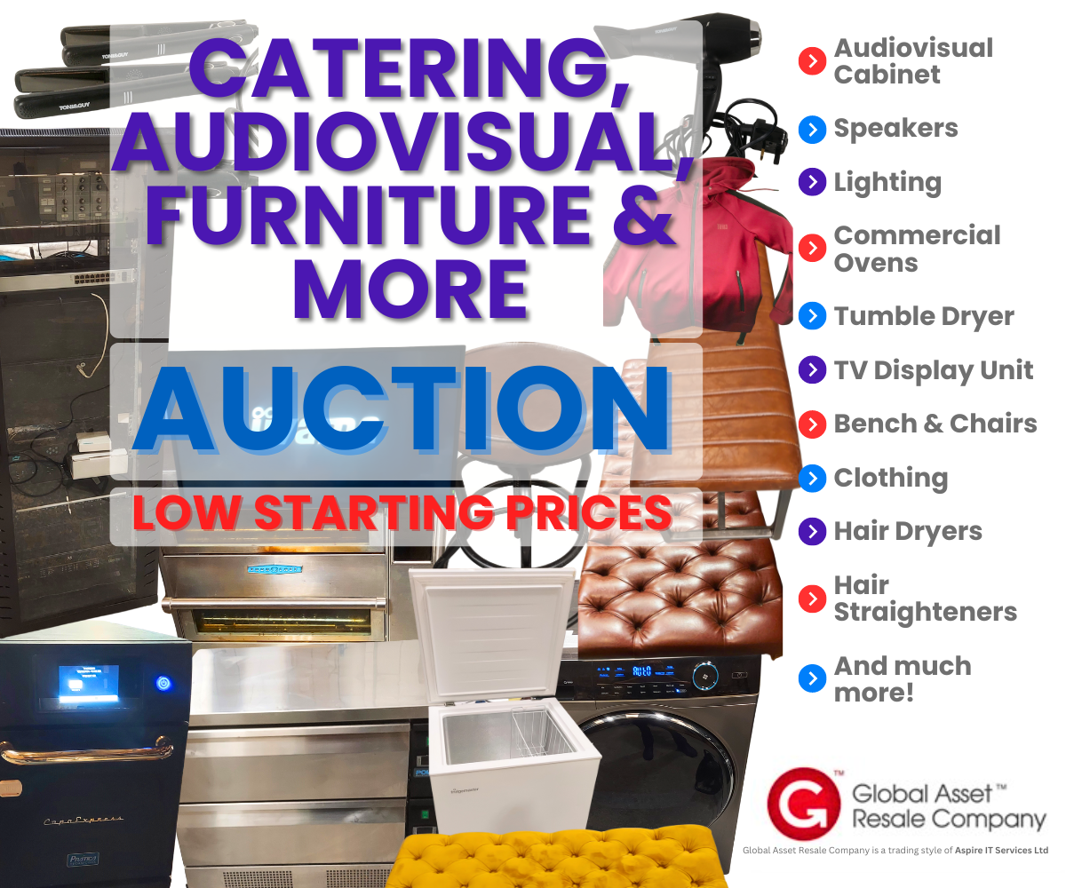 ** LOW STARTING PRICES - Catering, Audiovisual & Restaurant Furniture, Clothing, IT Equipment