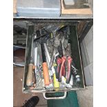 Tool Box with various Hand Tools - Files, Pliers, Hammers Etc.