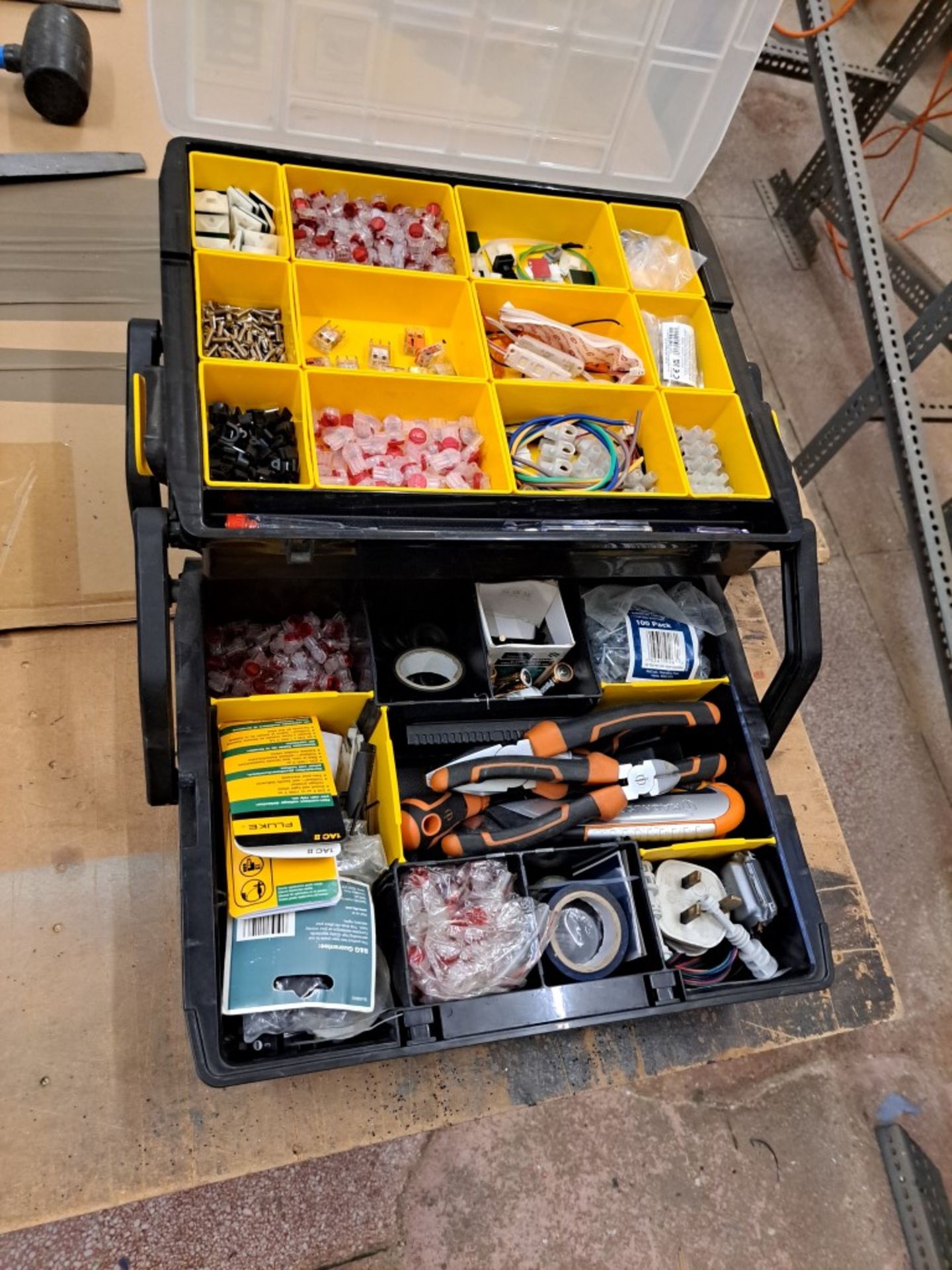 Toolbox with Electrical Components & Cutters etc.