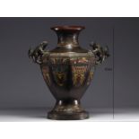 Imposing cloisonne bronze and champleve enamel vase, 19th century Japanese work. Mark in relief unde