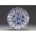 China - Blue-white porcelain plate with floral decoration, Kangxi mark.