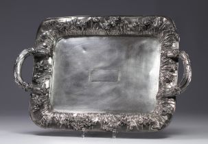 China - imposing solid silver tray decorated with flowers.