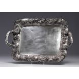 China - imposing solid silver tray decorated with flowers.