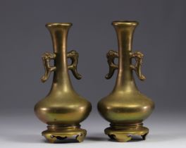 South China, Vietnam - pair of bronze vases with two handles, early 20th century.