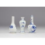 (3) Set of three miniature vases of different shapes in white and blue from the Kangxi period (1661-