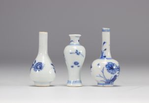 (3) Set of three miniature vases of different shapes in white and blue from the Kangxi period (1661-