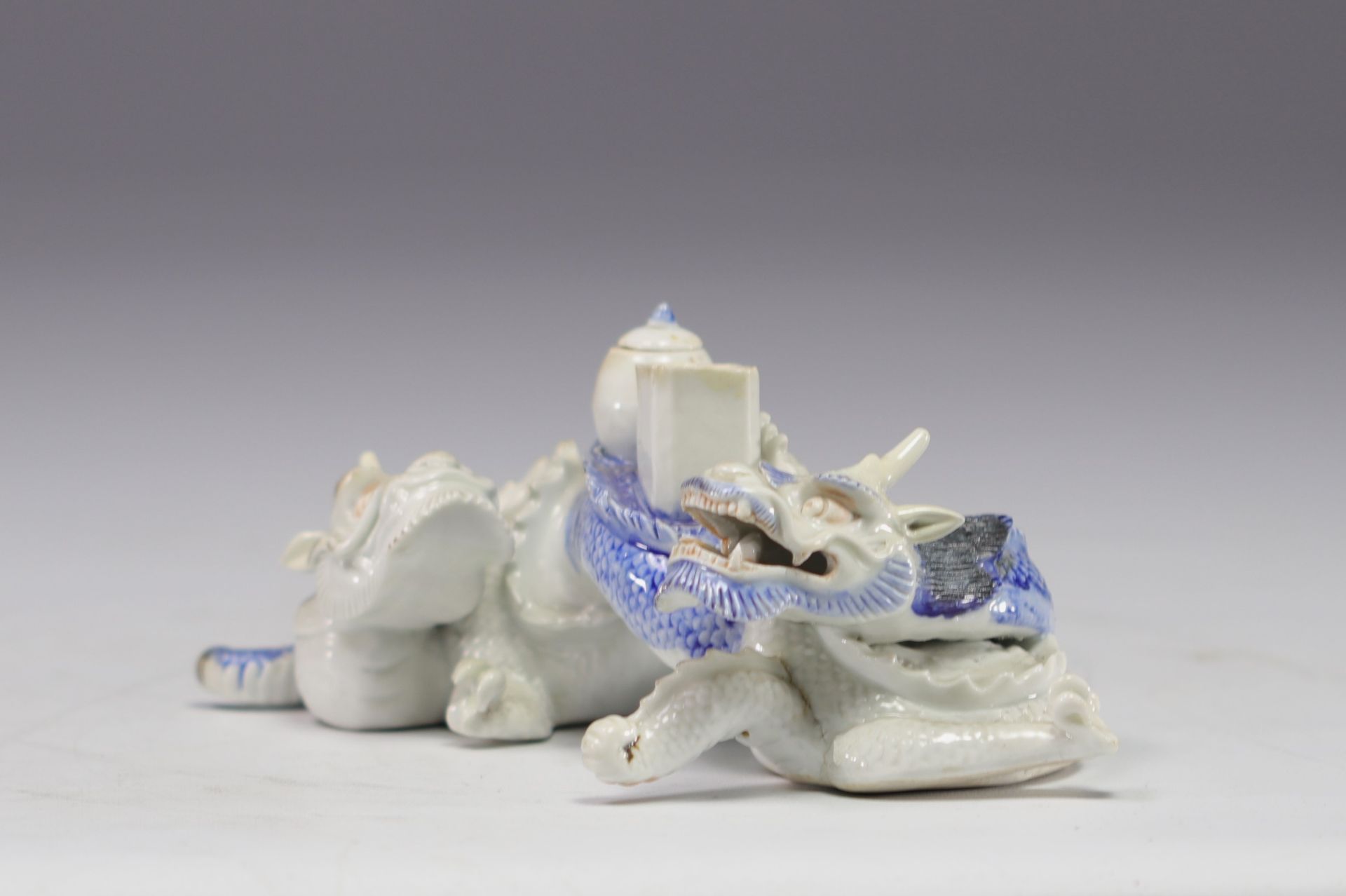 Japanese porcelain inkwell decorated with dragons