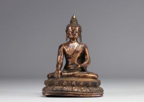 Bronze statue of Buddha seated on a double lotus leaf - Sino-Tibetan work