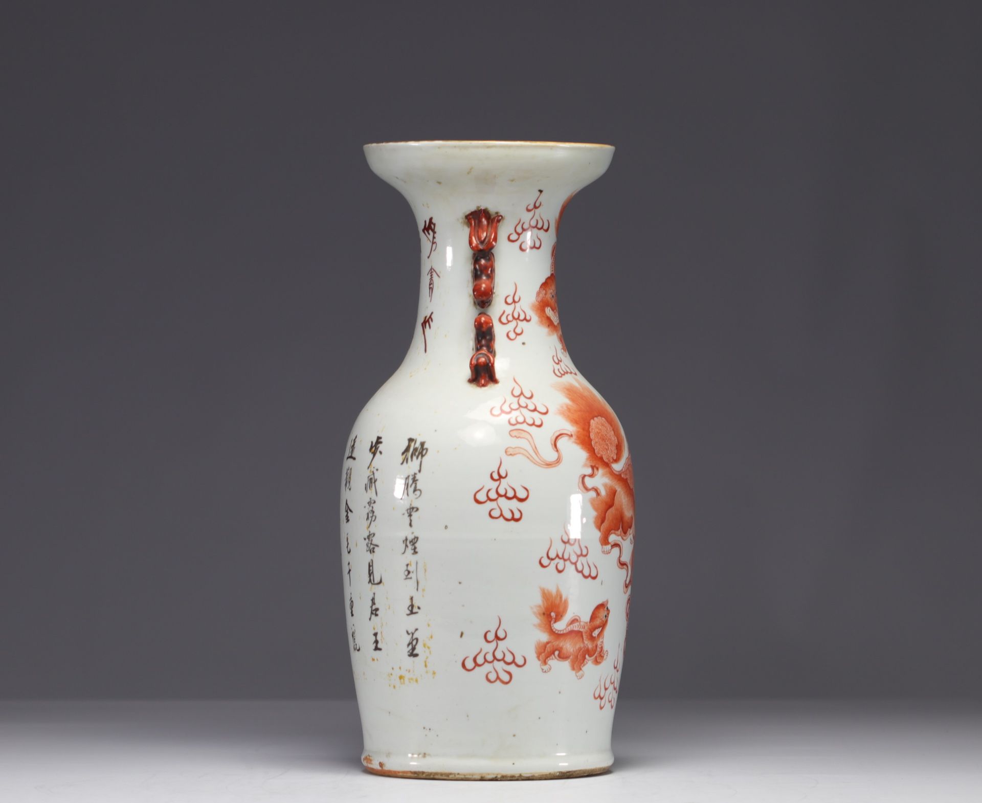 China - Porcelain vase decorated with iron-red Lions, 19th century. - Bild 4 aus 6