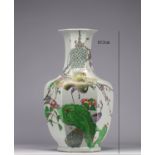 Imposing qianjiang cai porcelain vase decorated with peacocks, flowers and birds from the 19th centu