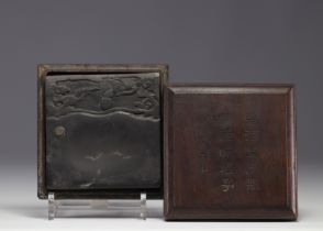 China, inkstone and wooden case.