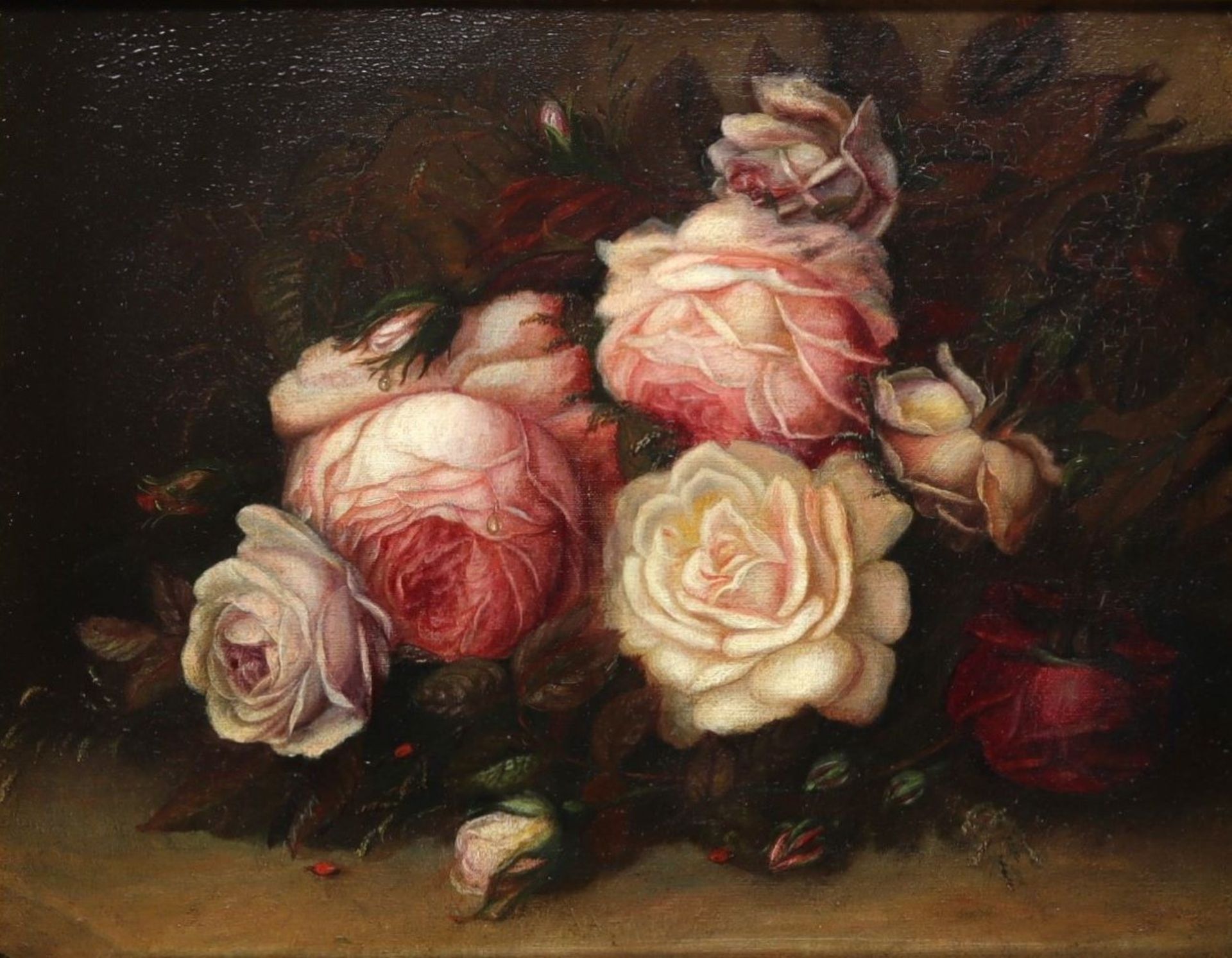 Still life with a bouquet of flowers, oil on canvas, 19th century