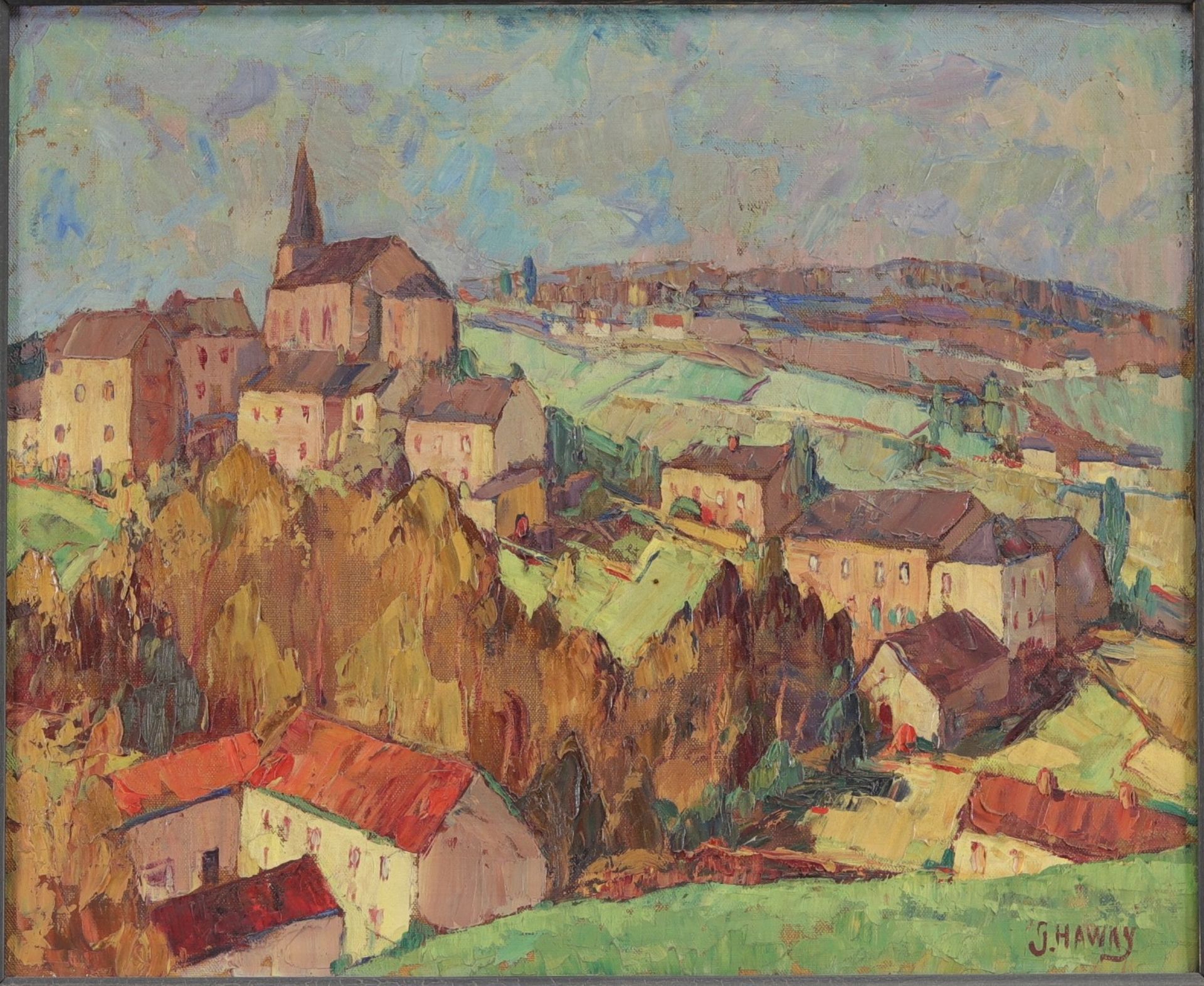 Georges HAWAY (1895-1945) "View of the village Moha" Oil on canvas.