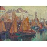 Georges HAWAY (1895-1945) "View of a port" Oil on panel.