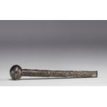 China - Silver parasol handle with bamboo decoration.