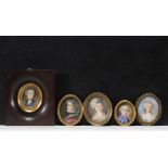 Set of five miniatures "Portraits en buste" signed.