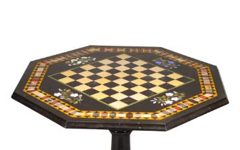 Rare marble marquetry top games table with games box.