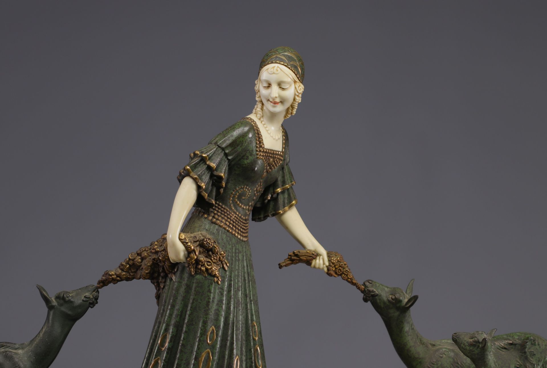Demetre CHIPARUS (1886-1947) "Elegant with goats", large sculpture in regulated. - Image 3 of 4
