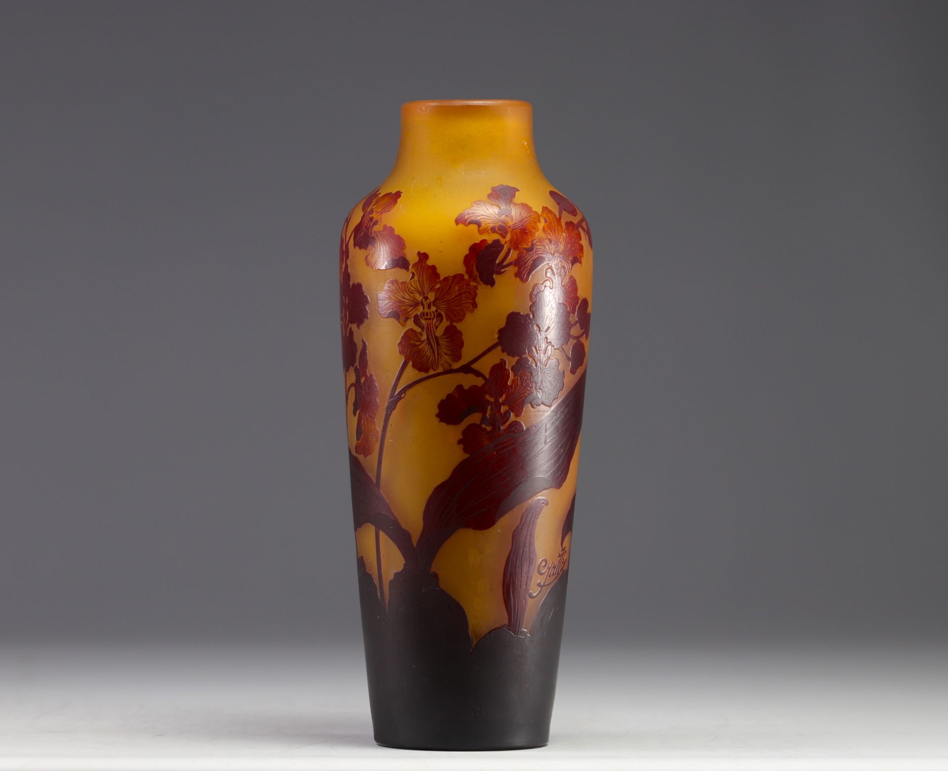 Emile GALLE - Multi-layered glass vase with iris design, signed. - Image 2 of 5