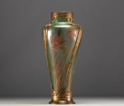 Val Saint Lambert et Orivit - Rare large vase "Narcisses" in acid-etched multi-layered glass.